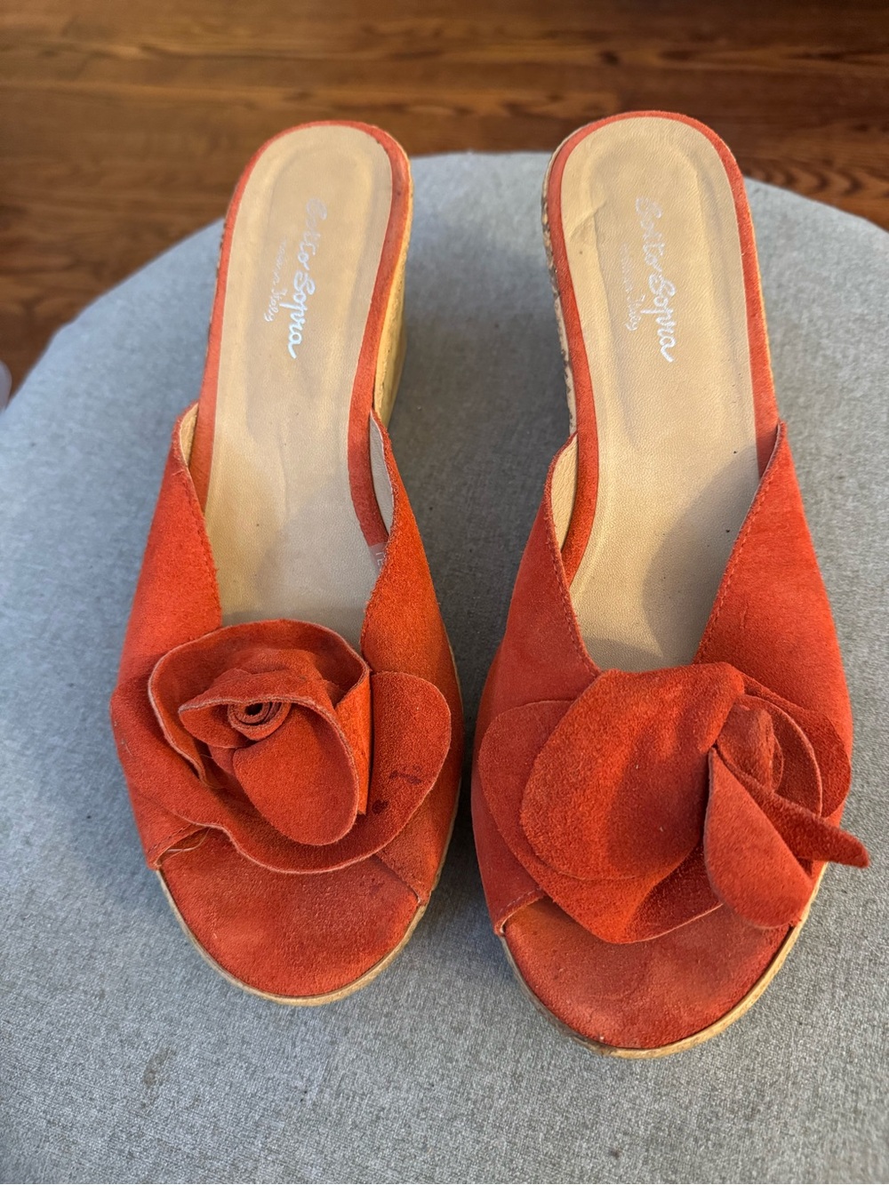 Suede Floral Slide Mules in Terracotta by Enzo Angiolini